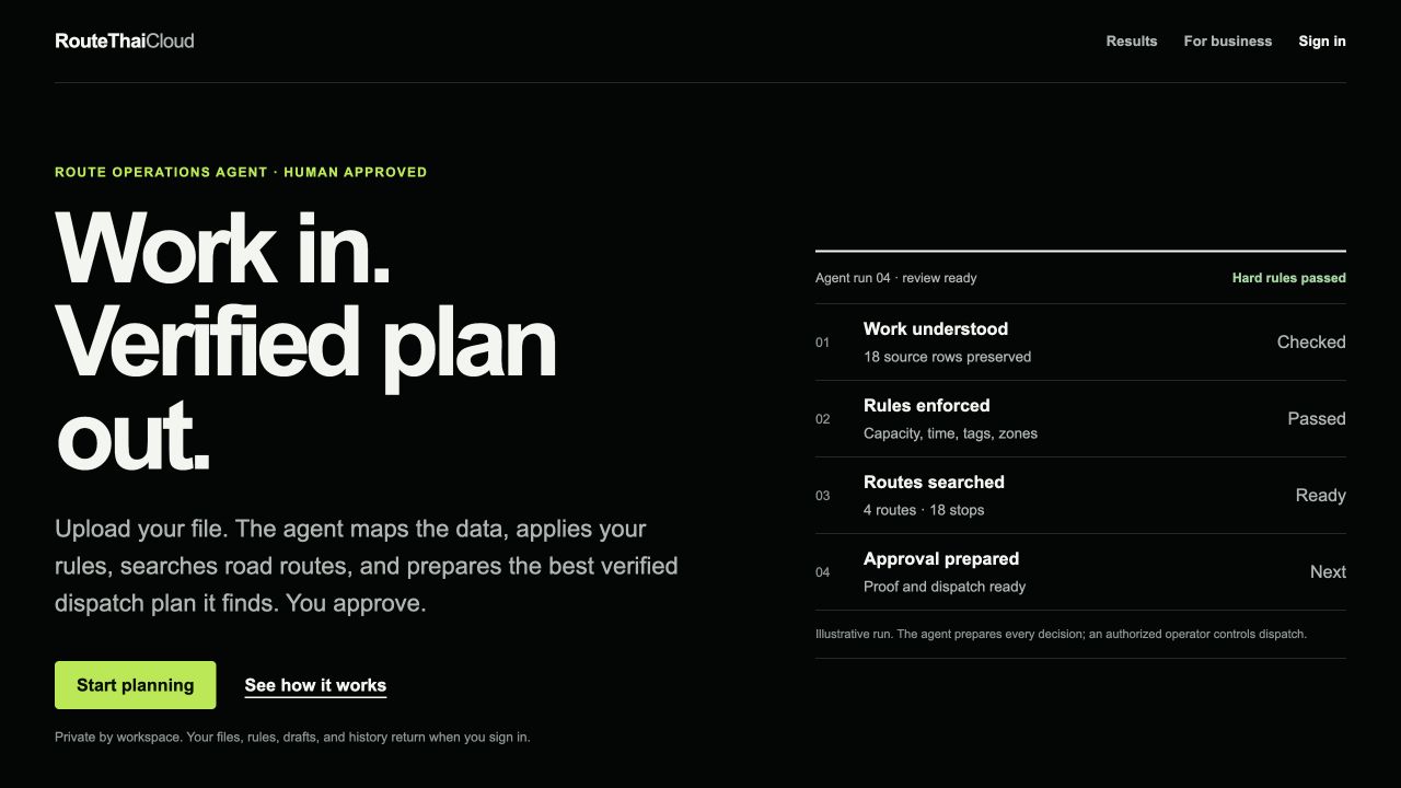 RouteThai Cloud verification and route planning interface